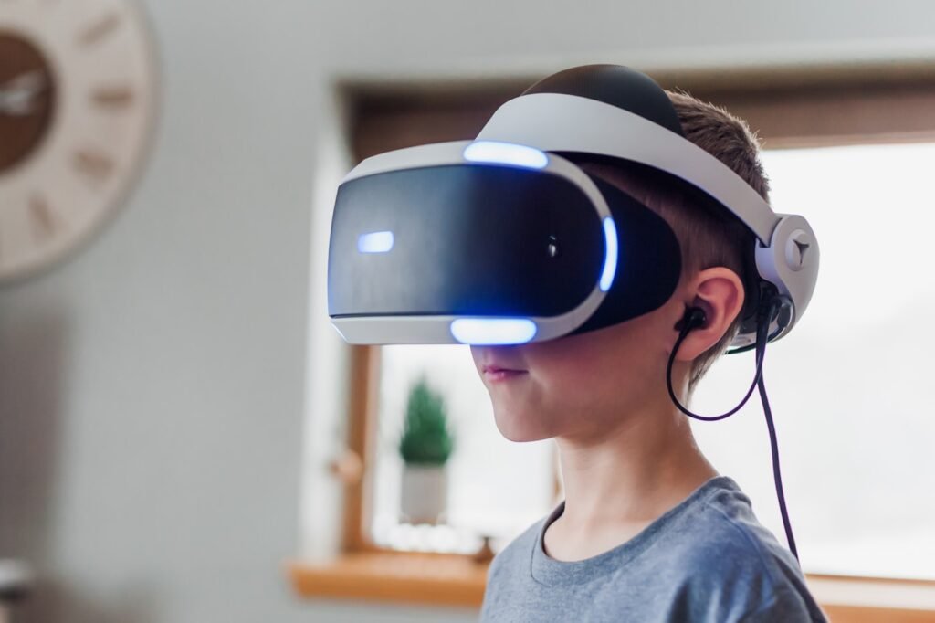 Player wearing a VR headset in a play session