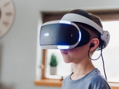 Player wearing a VR headset in a play session