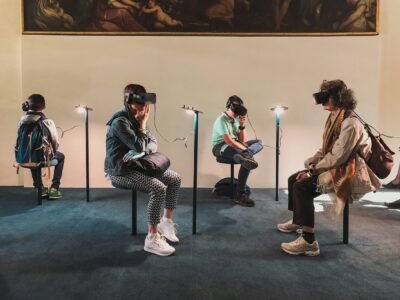 Group testing virtual reality headsets together