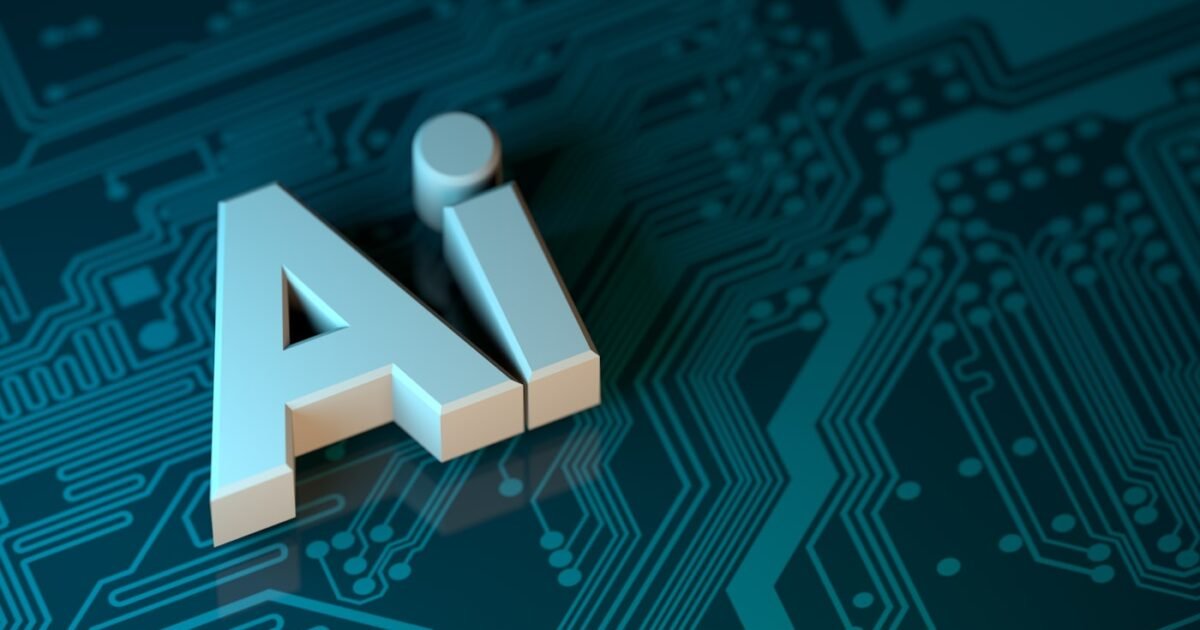 AI lettering set into a dark circuit board