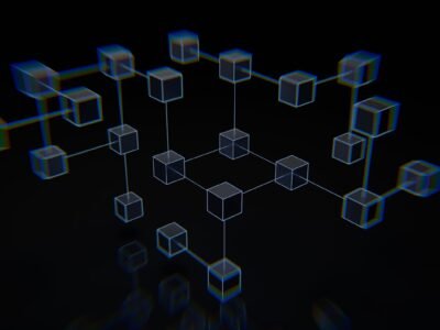Linked cubes representing an on-chain ledger