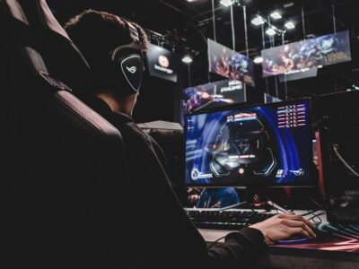 Player testing a game build on a desktop setup